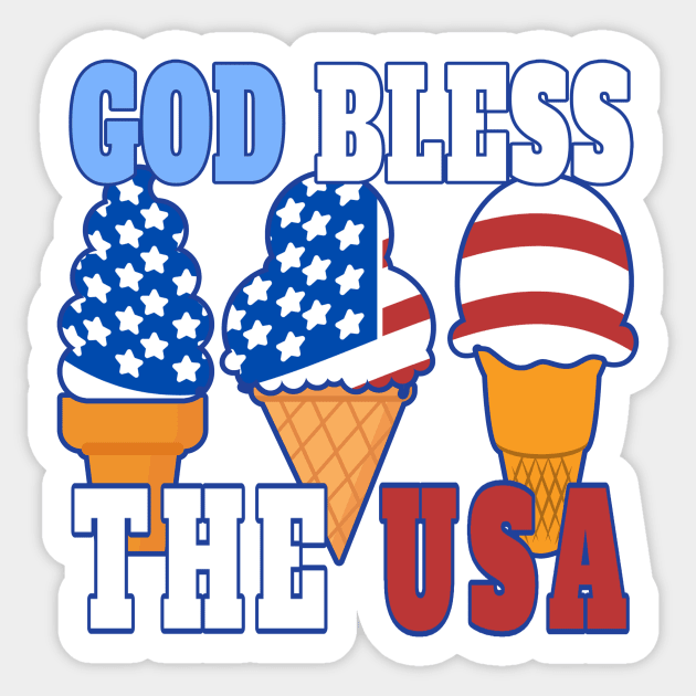 GOD BLESS THE USA ICE CREAM CONE DESIGN FOR 4TH OF JULY | Patriotic Conservative Christian Gifts Sticker by KathyNoNoise